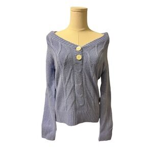 Vintage Women's Periwinkle Blue Cable Knit Hooded Sweater Size S